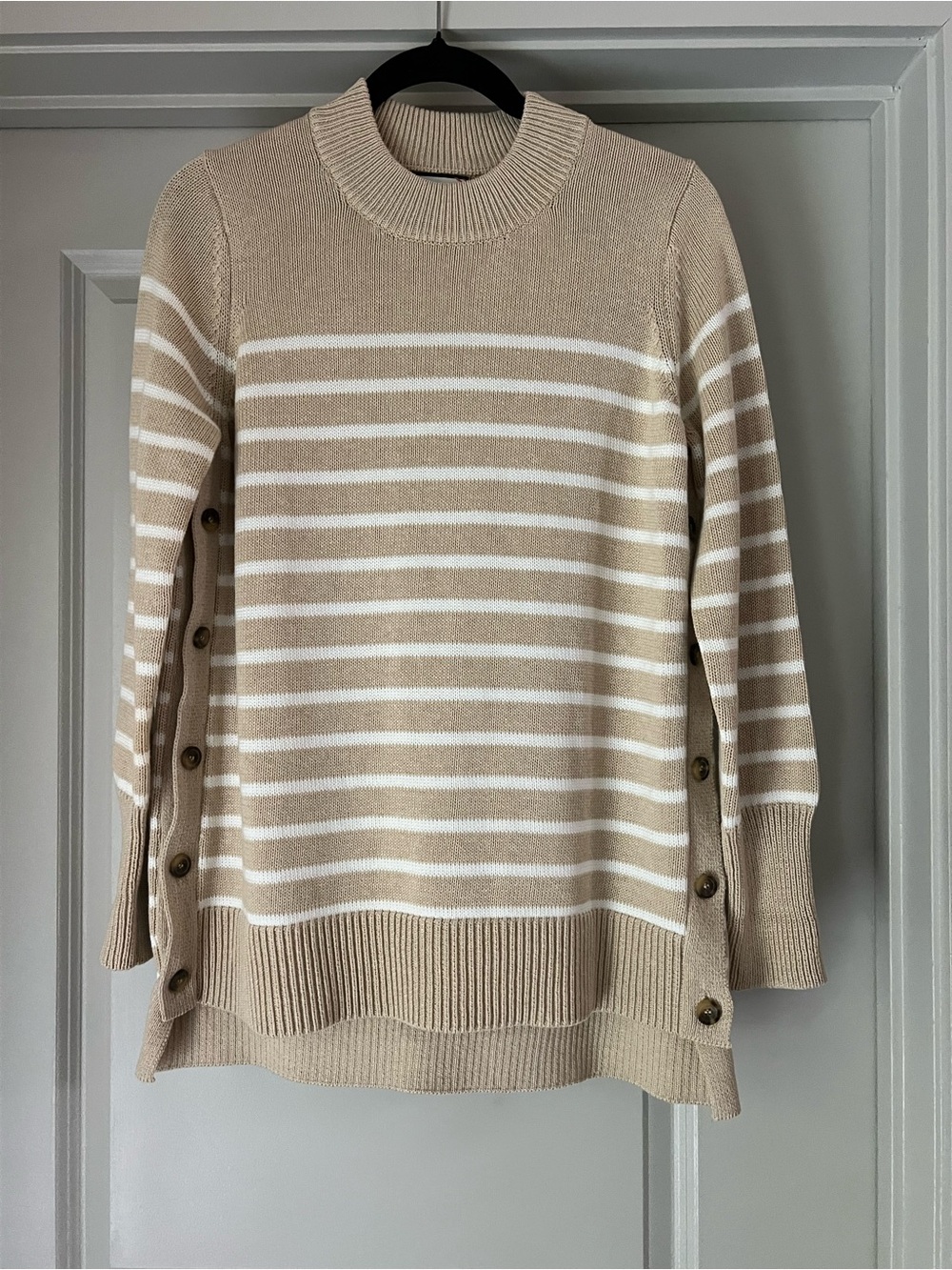 Tuckernuck Bar Harbor Tan stripe crewneck fall sweater 100% Cotton size S